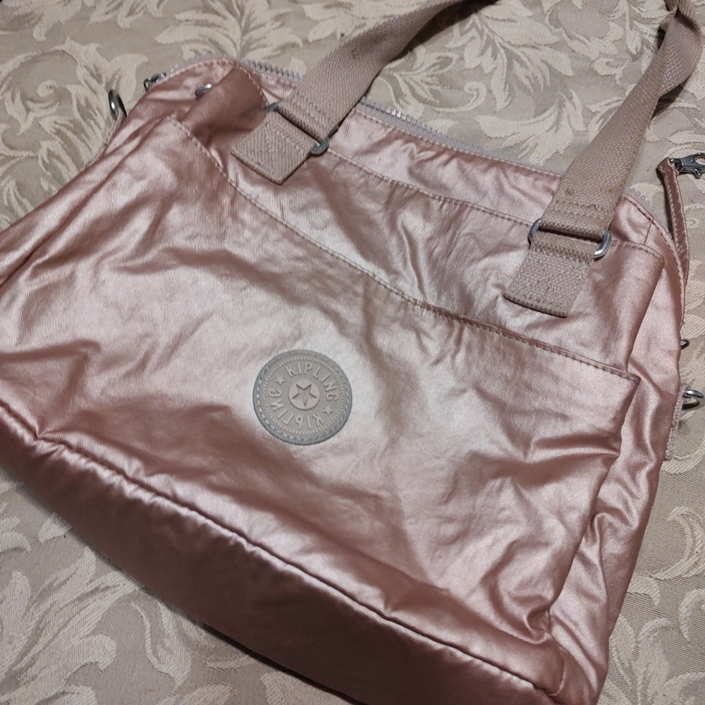 🩷👛🩷(Reduced) Shimmering Kipling Frosted Iridescent Blush Pink Utility Handbag - Picture 14 of 15